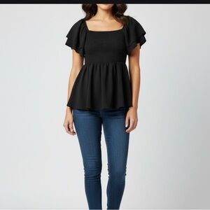 Chic Black Ruffle Sleeve Blouse
